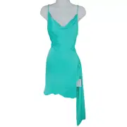 Saylor Mykonos Cowl Neck Satin Slip Dress L Womens Teal Blue Green Spaghetti NEW