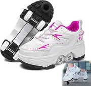 [AMMFIT] Deformation Roller Shoes Quad Roller Skates with Brake, Shoes with Wheels for Kids and Adults Sports Outdoors Technical Skateboarding Shoe,Pink-10