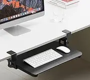 Clamp-on Rotating Computer Keyboard and Mouse Tray, Slide Out with Sturdy C-Clamp Mount,Ergonomic Typing, Black (20"x 12")