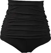 [COCOPEAR] Women's Ruched High Waisted Bikini Bottom Retro Vintage Swim Short Tankinis (FBA)