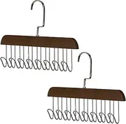 2 Pcs 8 Hooks Tank Tops Hangers Wooden Belt Hanger with 360° Rotating Hooks Tie Rack Hanging Holder Space Saving Closet Storage Organizer Sturdy Hanger for Scarf Necklace Bras Clothing Socks (Retro)