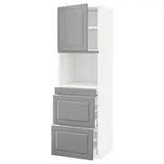 METOD / MAXIMERA hi cab f micro combi w door/3 drwrs, white/Bodbyn grey, 60x60x200 cm