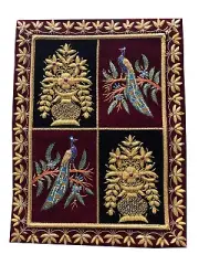 36"x24" Exquisite Zardozi Embroidered Carpet A Masterpiece of Artisanal Room Art