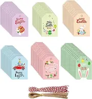 Amagogo 96 Pieces Happy Tags, Easter Basket Tags, Painted Ornaments with String for Party Supplies, Holiday, DIY Crafts
