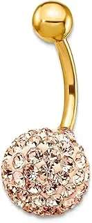 [JewelryWeb] 10k Yellow Gold With Champagne Crystal Ball Belly Ring Dangle 23x11mm Wide Body Piercing-Ring for Women