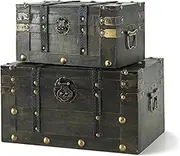 SLPR Alexander Wooden Boxes with Hinged Lids - Set of 2, Decorative Trunks for Storage and Home Decor, Antique Wood Treasure Chests for Keepsakes