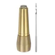 Copper Handle Sewing Awl Set Straight Holed Awl Needle Repair Tool Kit, Yellow