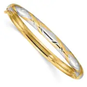 14K Solid Yellow Gold 4.75mm White Crisscross Bangle Bracelet