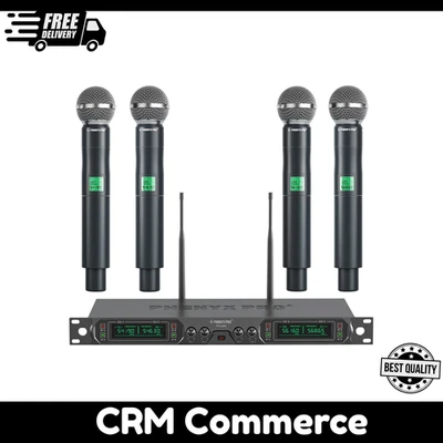 Phenyx Pro Wireless Microphone System, 4-Channel UHF Wireless Mic, Fixed Freq...