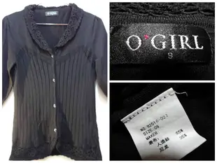 專櫃品牌 OGIRL 黑色 玫瑰圓領 精緻織花 七分袖 超實穿 針織 外套 A151