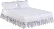 Elasticated Bed Skirt,Wrap Around Bed Skirts, Valance Sheet Double White Bed Skirt Wrap Around Bed Skirt Comfort Wrinkle Resistant Wrap for Bedroom