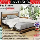 Metal Bed Frame Double Size Beds Base Platform Wood Modern Powder-coated Black
