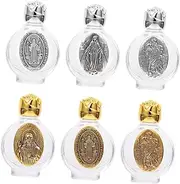 Beavorty 6Pcs Refillable Glass Perfume Bottles with Religious Theme Design Small Elegant Containers for Essential Oils Fragrances Samples Random Patterns