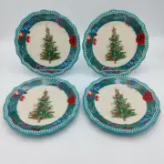 The Pioneer Woman Wishful Winter Tree Teal 6.5" Ceramic Appetizer Plate Set Of 4