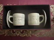 Set of 2 Celedon Tea Cups and Saucers in Gift Box