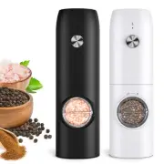Electric Salt and Pepper Grinder Set, Rechargeable Automatic Pepper Mill Grin...