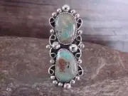 Navajo Sterling Silver Turquoise Adjustable Ring Size 10 to 12 - Cleveland