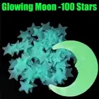 100Pcs Glow In The Dark Fluorescent Stars Moon Glow Wall Stickers Kids Bedroom