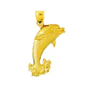 14K Gold Dolphin Jumping Out of Water Pendant