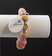 Jilzara Paisley Pink Medium Crystal Bracelet Polymer Clay Beads Handmade P6
