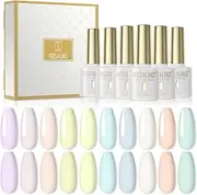 ROSALIND Gel Nail Polish UV Set Shellac Pastel Gel Polish Set Macaroon Sweet Sweets Gel Nails Colours Gel Spring Valentine's Day Gel Semi Permanent Blue Purple Colour 10 Pieces