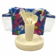 20pc Outdoor Picnic Assorted Colours Forks/Spoons/Knives Set w/ Carry Bag Kit