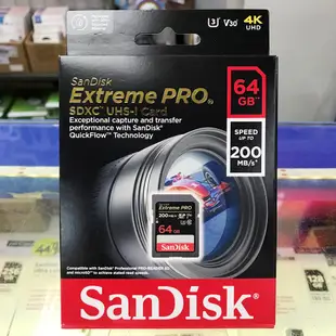 SanDisk Extreme PRO SDXC SD 64G 64GB U3 V30 4K 200MB 高速記憶卡