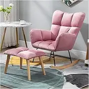 Nursery Rocking Chair with Ottoman,Comfortable Fabric Rocker Glider Chair with High Backrest,Accent Armchair Comfy Side Chair for Bedroom Living Room (Color : Pink)