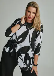 [TS] Taking Shape Gathered Hem Textured Knit Tunic Size 24 in Black / White Print - Plus Size Women's Clothing Black / White Print