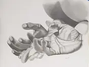 Woman Hands and Feet Graphite Pencil Sketch Nude Black and White