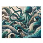 Puzzle (120, 252, 500-Piece) Abstract Octopus Ocean Art Flowing Waves Tentacles