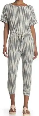 Lush Women's Short Sleeve Sage Jumpsuit Geometric Print Size Small