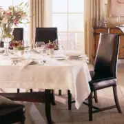 White Linen 70 Round Tablecloth with hemstitch hems from Italy SFERRA