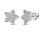 Macey Worldwide Jewelry 10K White Gold Mens Diamond Star Cluster Earrings 1/6 CT