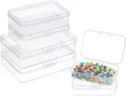 12 Pack 3 Mixed Sizes Rectangular Clear Plastic Bead Storage Box with Flip-Up Li