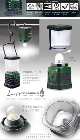 LUXSIT 1W LED高亮度野營 多用途 烤肉 露營 野營 登山 防災 地震 營燈