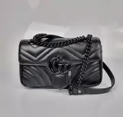 GUCCI Mini GG Marmont 2.0 Black Leather Shoulder Bag New
