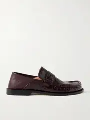 [LOEWE] LOEWE - Campo Collapsible-heel Croc-effect Leather Loafers - Burgundy - IT40 IT 40 Burgundy