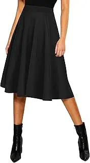 [Urban CoCo] Women's Basic Elastic Waist A-line Solid Flared Midi Skirt