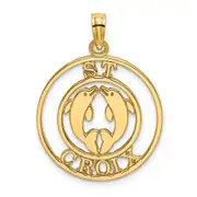 14k Yellow Gold ST. CROIX w/ Two Dolphins In Circle Charm