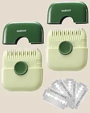 AWINGGILA 2 in 1 Hair Trimmer, Manual Bangs Trimmer Comb for Girls Women, Double Sided Hair Razor Comb Cutter (2 Pack,Green)