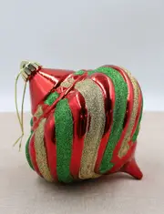 Red Green Gold Onion Shaped Christmas Baubles 150mm
