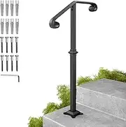 SPACEEUP handrails for Outdoor Steps Single Post handrail Black Step Handrail Stair Railing Fit for 1-2 Steps Wrought Iron Handrail Grab Rail Single Post Railing Kit with Base Plate 38.8"X20.5"