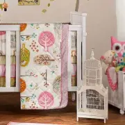 lolli living poppy seed girls cotton baby comforter pink trees love birds