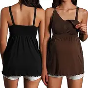 [iloveSIA] 2PACK Maternity Tops, 7027 Nursing Camisole Tops, Breastfeeding Tank Top Built-in Nursing Bras