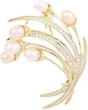 [Generic] Elegant Natural Freshwater Pearl Flower Brooch Lapel Pin Crystal Leaf Garland Brooch Wedding Corsage for Women