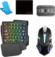 M1 Pro Keyboard and Mouse Converter Portable Mobile Gaming Keyboard and Mouse Adapter BT5.0 Connection Support Android iOS System with 25 Keys Single Handed Keyboard, Mouse, Mobile Black 5 Pieces Set