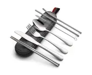 Portable stainless steel tableware set, travel camping tableware set, portable tableware travel silver tableware set - Silver