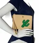Tory Burch Natural Cactus Robinson Saffiano Large Wristlet Wallet