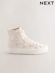 Pink Lace Lace-Up High Top Trainers (E37368) | $30 - $39